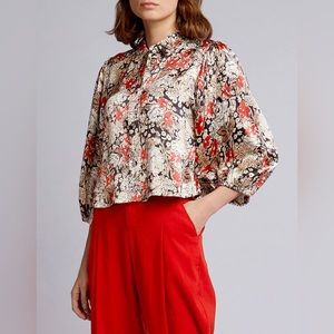 GANNI
Cameron Floral Satin Cropped Blouse